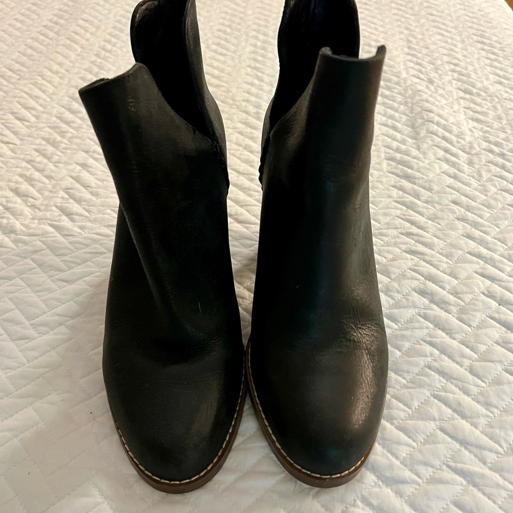 Black Crown Vintage Booties with Wood Colored Heel